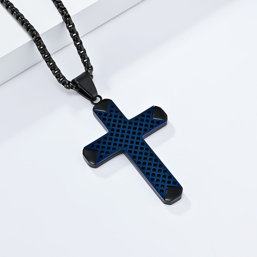 Kemstone Stainless Steel Two-Tone Lattice Cross Necklace for Men K-PT558