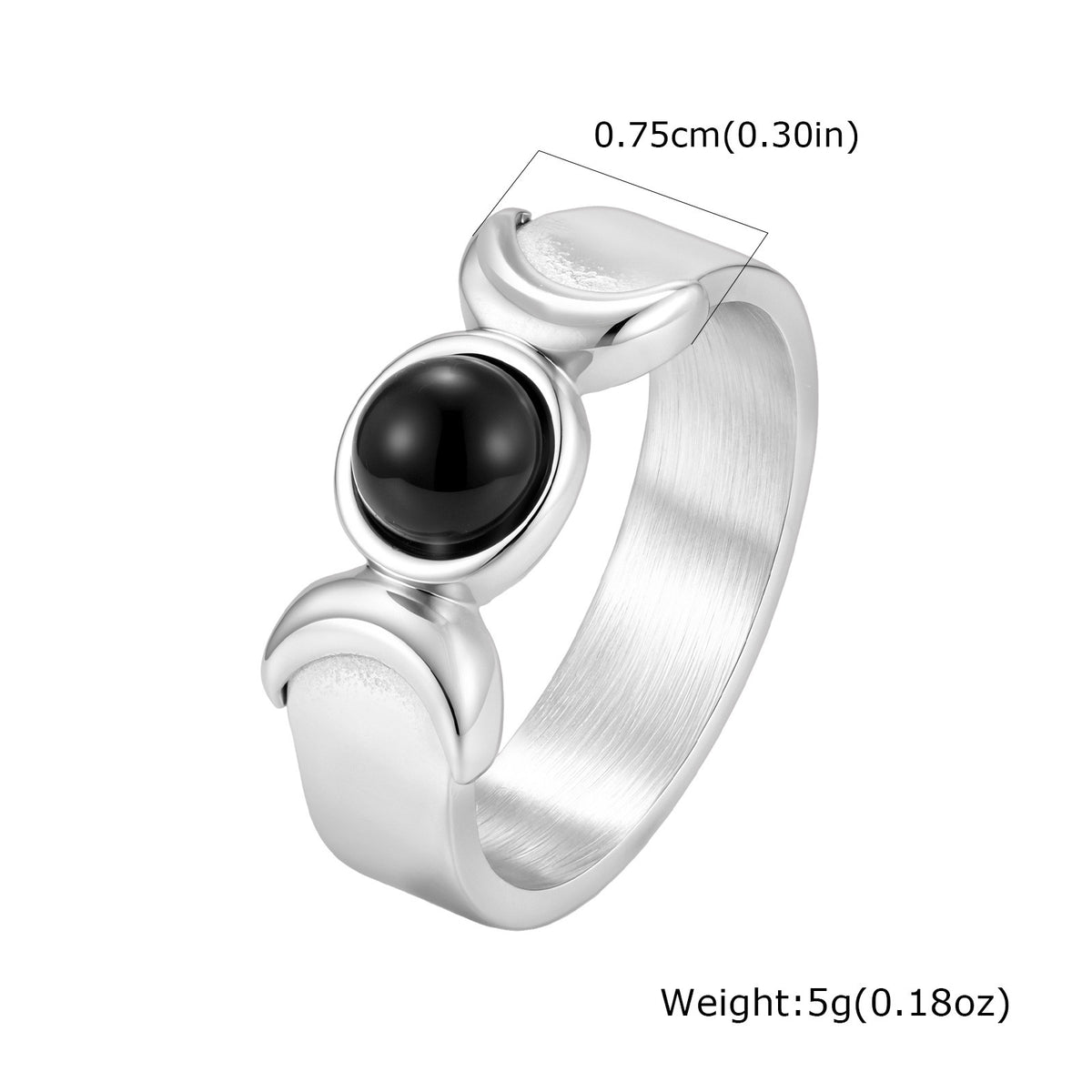 Kemstone Black Onyx Ring for Men Stainless Steel Twin Crescent RC-1171