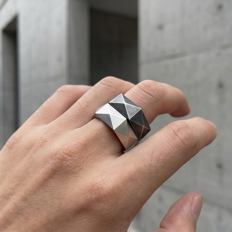 Kemstone Diamond Cut Geometric Ring for Men Titanium Steel Wide Band KR115325-KFC