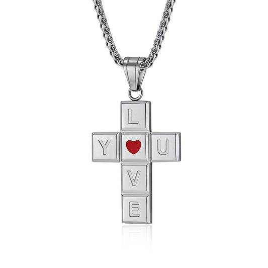 Kemstone Love Heart Cross Pendant Necklace for Men Stainless Steel K-PT554