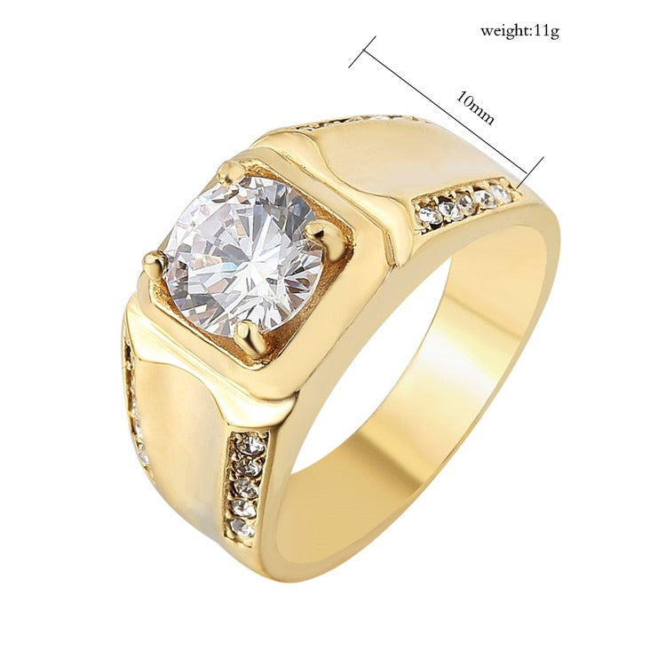 Kemstone Cubic Zirconia Ring for Men Stainless Steel Wide Band R0284