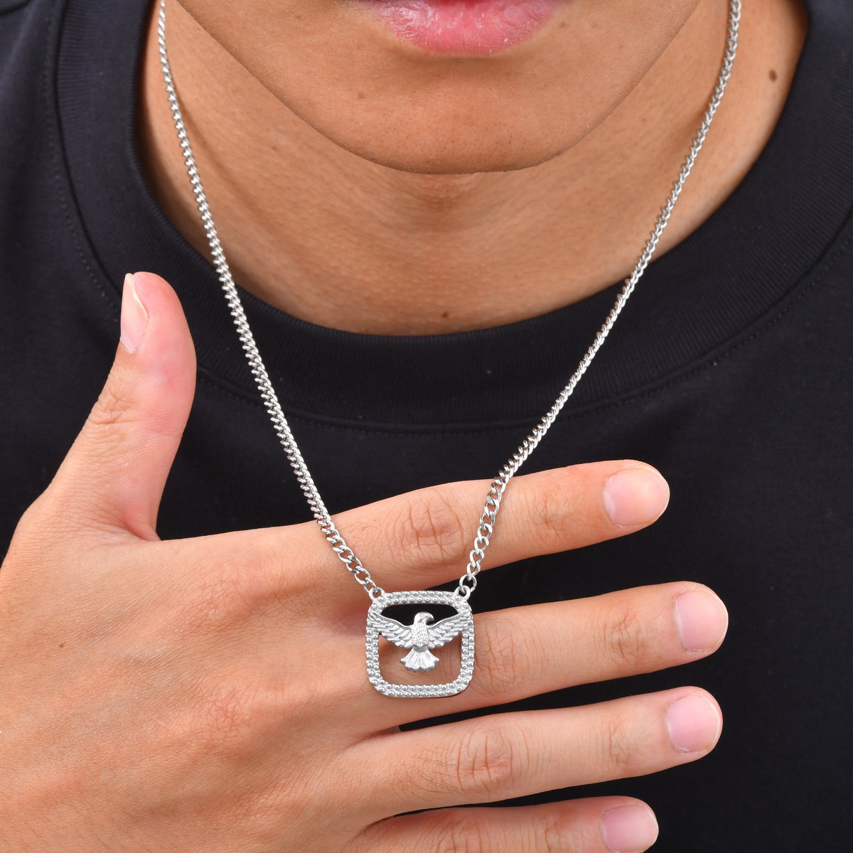 Kemston Flying Dove Necklace for Men Stainless Steel Open Frame NC-3103