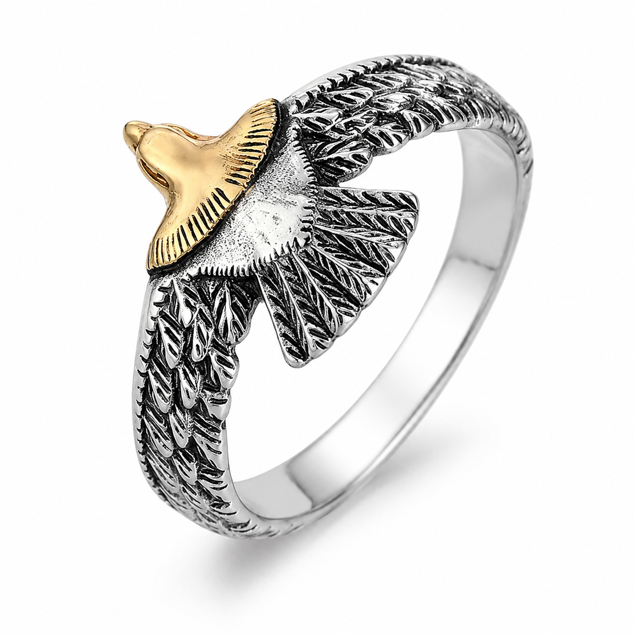 Kemstone Flying Eagle Ring for Men Titanium Steel Feather Engraved R1232