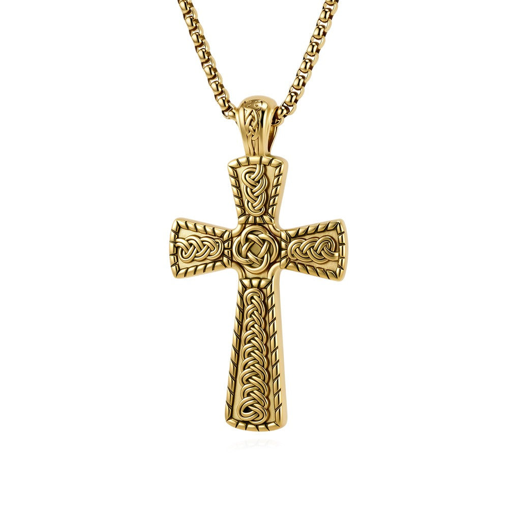 Kemstone Celtic Cross Necklace for Men Stainless Steel Interwoven Knot Pendant K-PT734