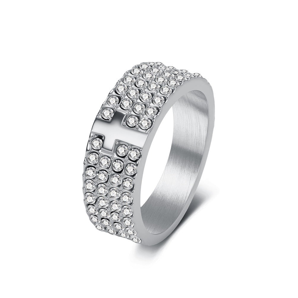 Kemstone Iced Out Cross Ring for Men Stainless Steel Wide Band Hip Hop K-R1217