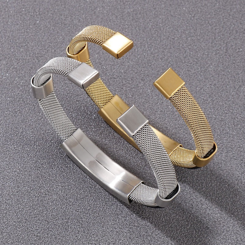 Kemstone Titanium Steel Mesh Cuff Bracelet for Men Woven Bar Design KB147885-KLHQ