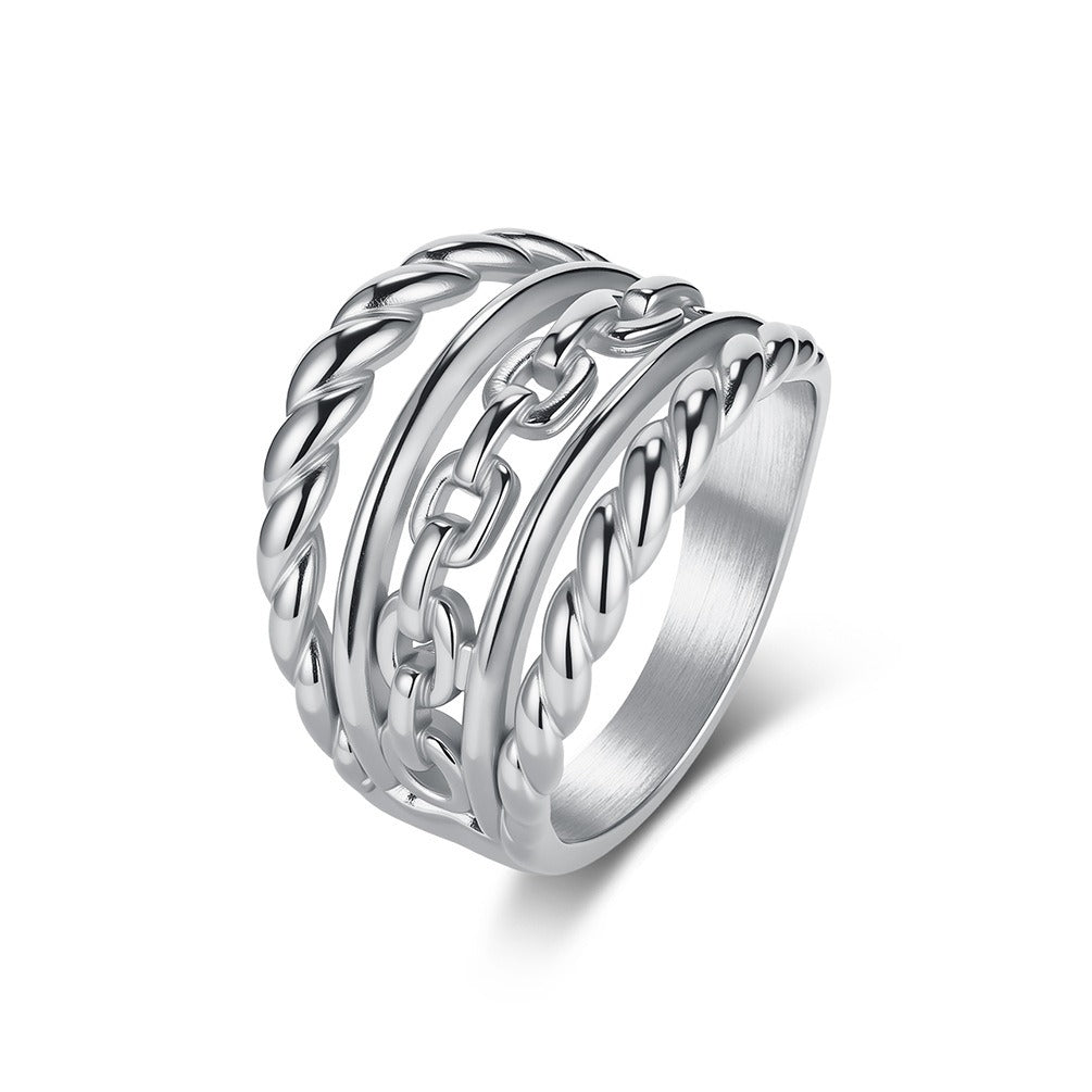Kemstone Braided Chain Link Ring for Men & Women Stainless Steel K-R1103