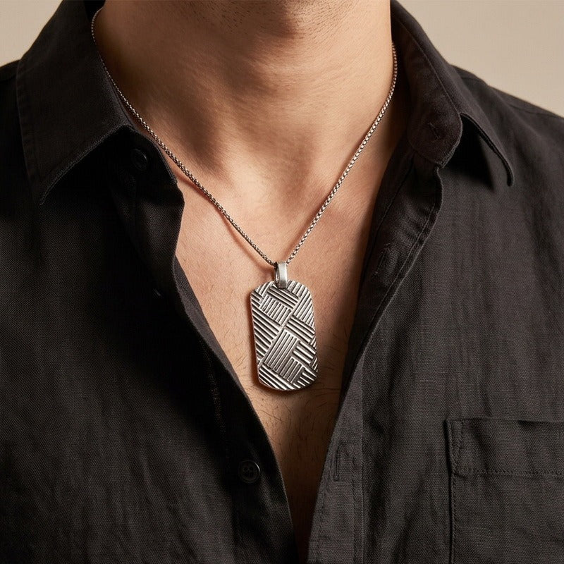 Kemston Stainless Steel Geometric Woven Pendant Necklace for Men KP118342-KJX