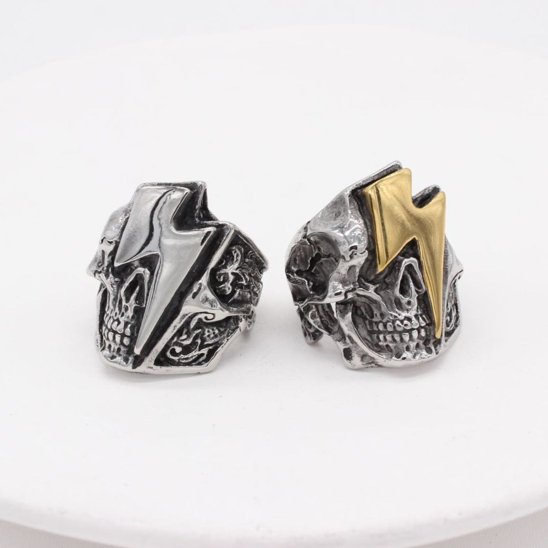 Kemstone Lightning Skull Ring for Men Titanium Steel Gothic Vintage R1219