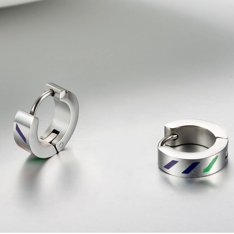 Kemstone Color Stripe Hoop Earrings for Men Stainless Steel Silver K-E011