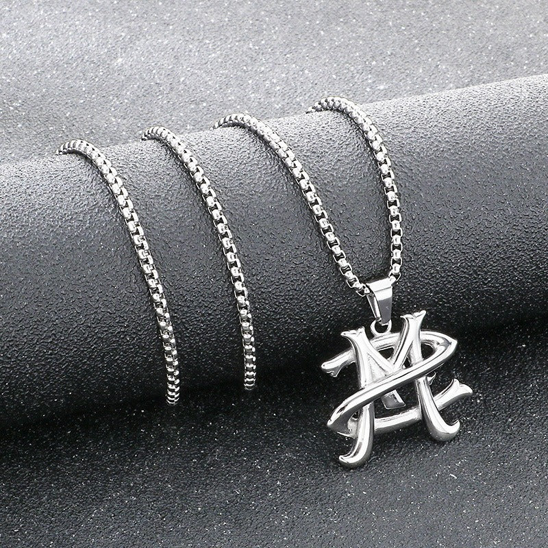 Kemstone Titanium Steel Letter M Pendant Necklace for Men Silver KP117821-KC