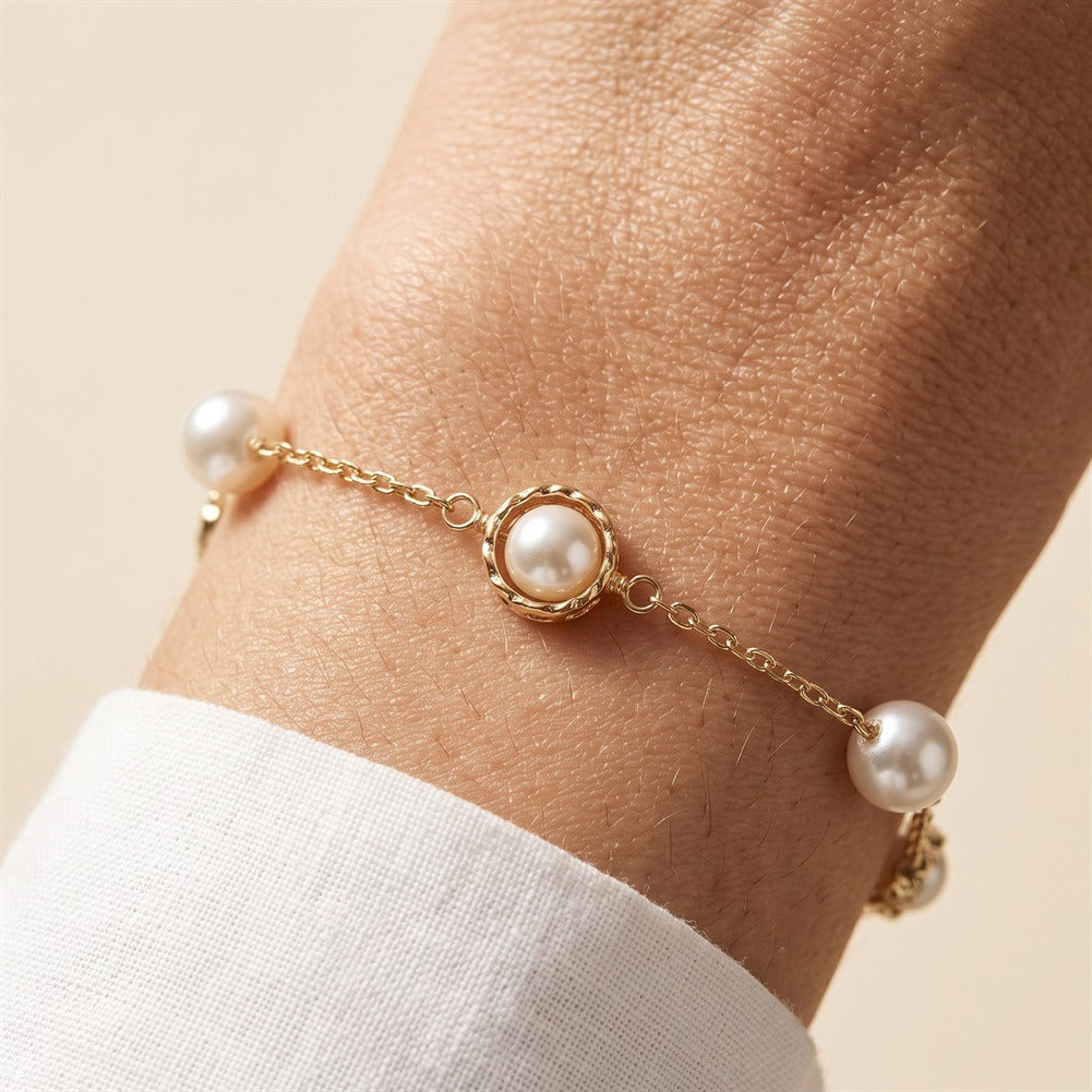 Kemston Spaced Shell Pearl Bracelet for Women 925 Sterling Silver PSB14
