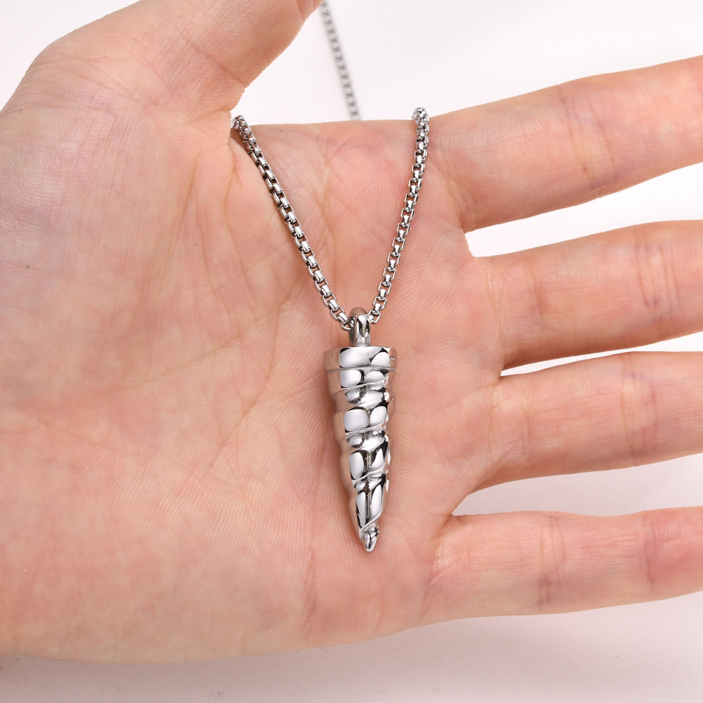 Kemstone Stainless Steel Unicorn Horn Pendant Necklace for Men Spiral Texture Vintage PN-1122