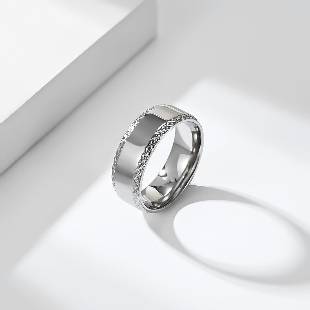 Kemstone Faceted Edge Ring for Men Stainless Steel Minimalist K-R1231