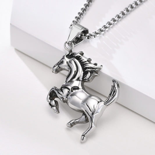Kemstone Stainless Steel Horse Pendant Necklace for Men – Rearing Stallion Animal Charm PN-1510