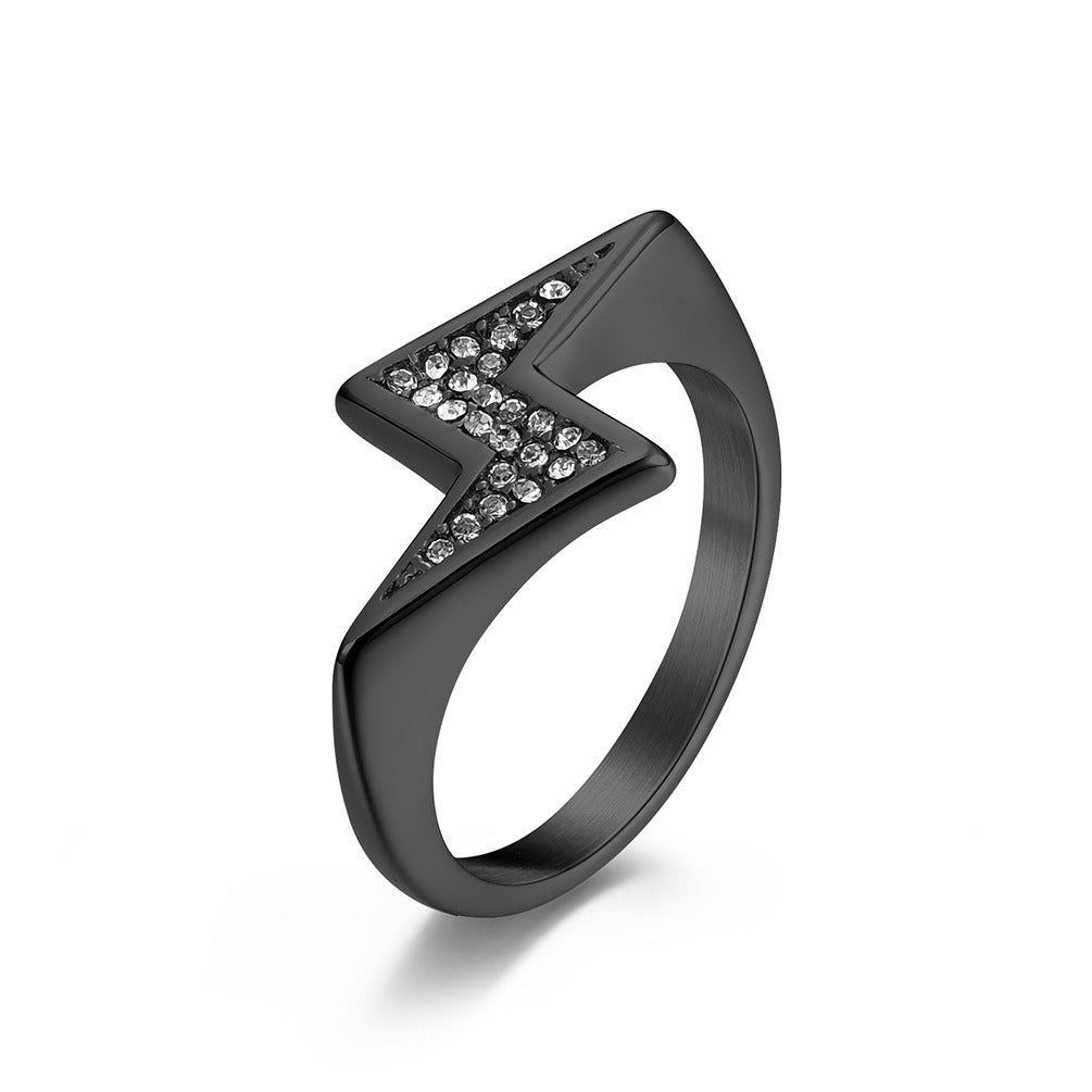 Kemstone Lightning Bolt Ring for Men Stainless Steel Stone Accent K-R644
