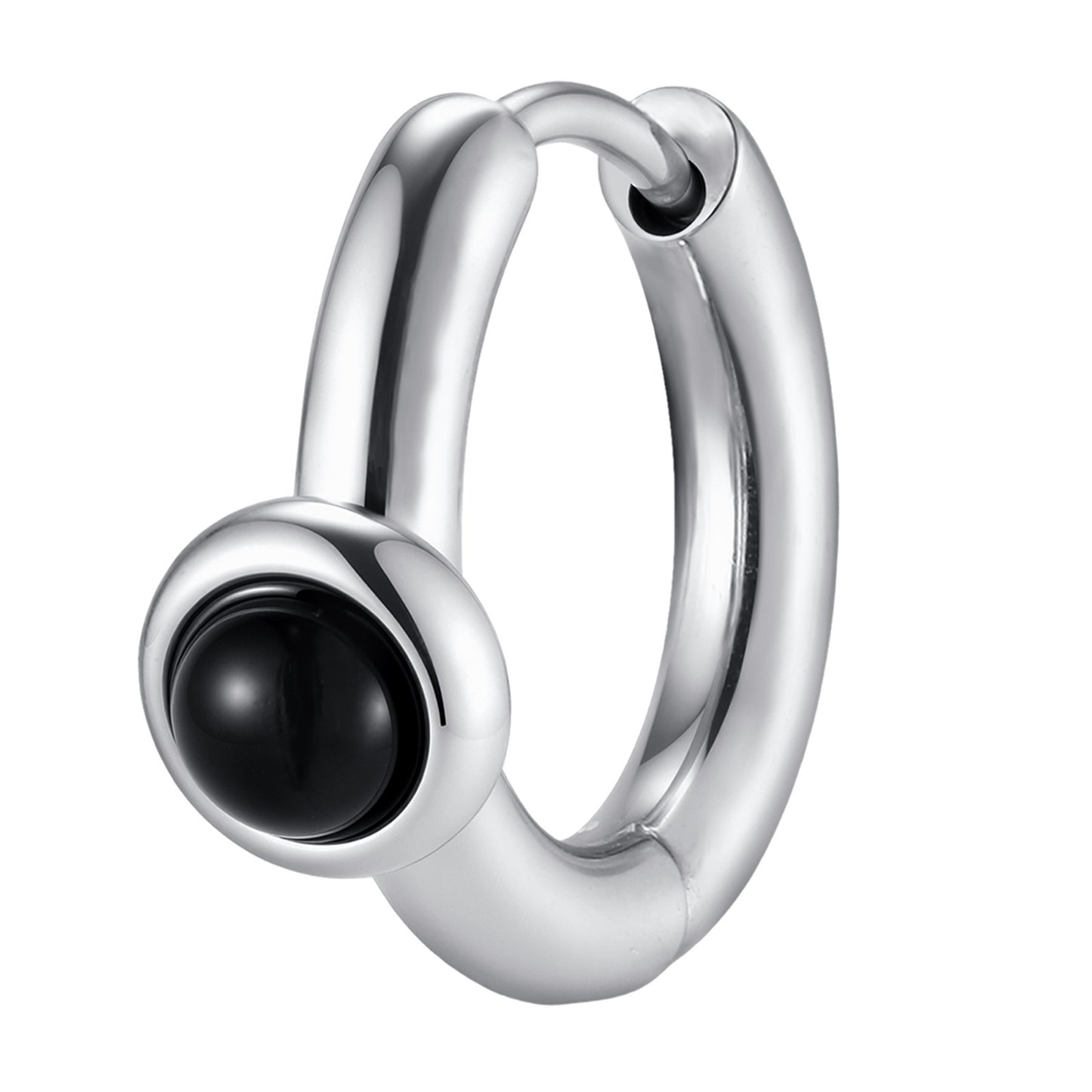 Kemston Black Agate Hoop Earring for Men Stainless Steel Minimalist EH-897