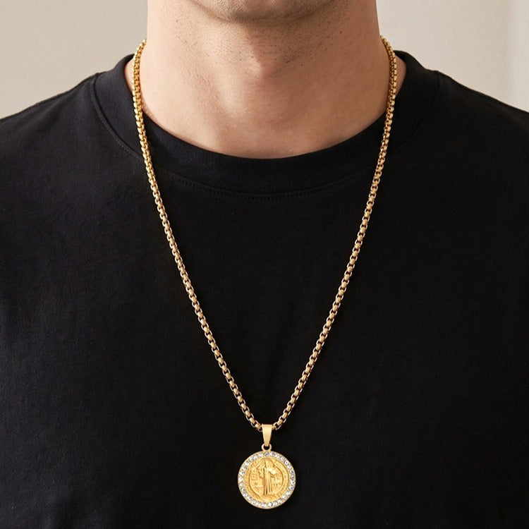 Kemstone Figure Relief Medallion Necklace for Men Stainless Steel Vintage PN-2426