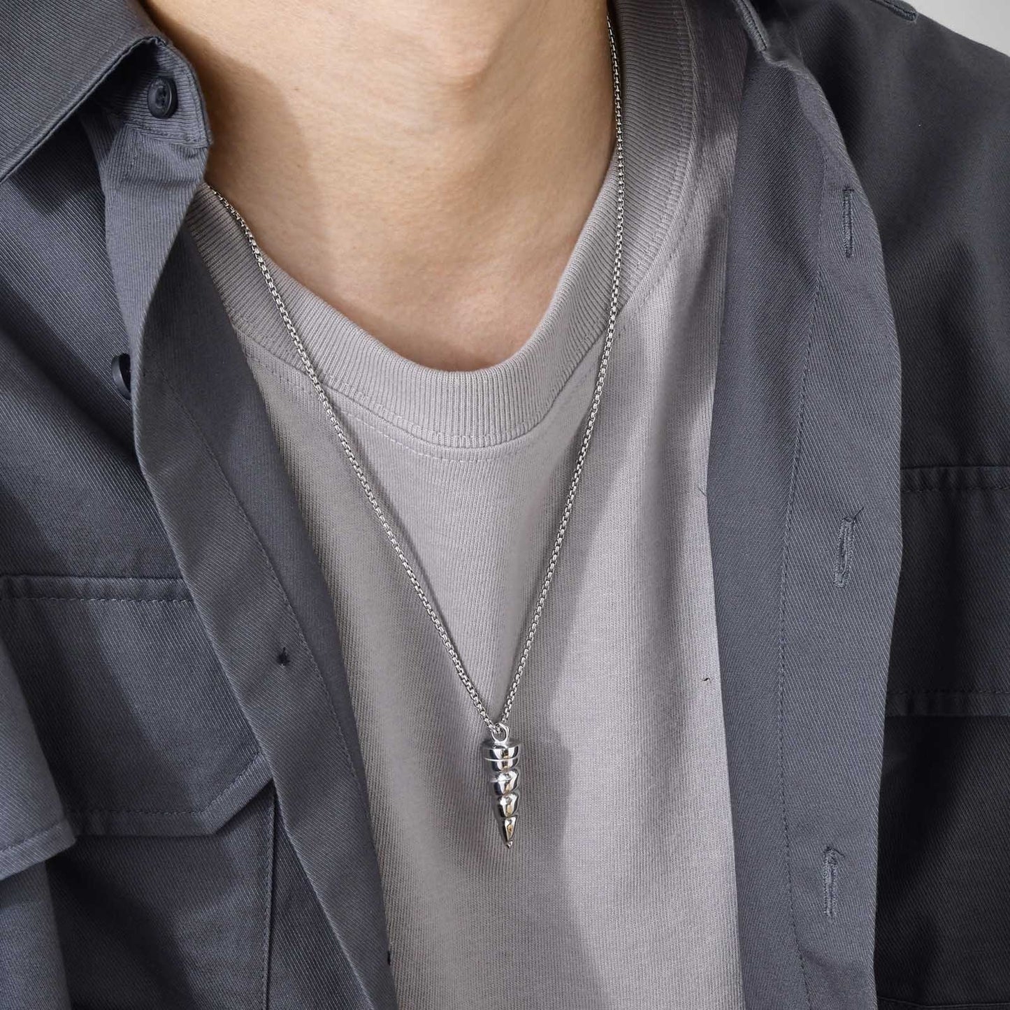 Kemstone Stainless Steel Unicorn Horn Pendant Necklace for Men Spiral Texture Vintage PN-1122