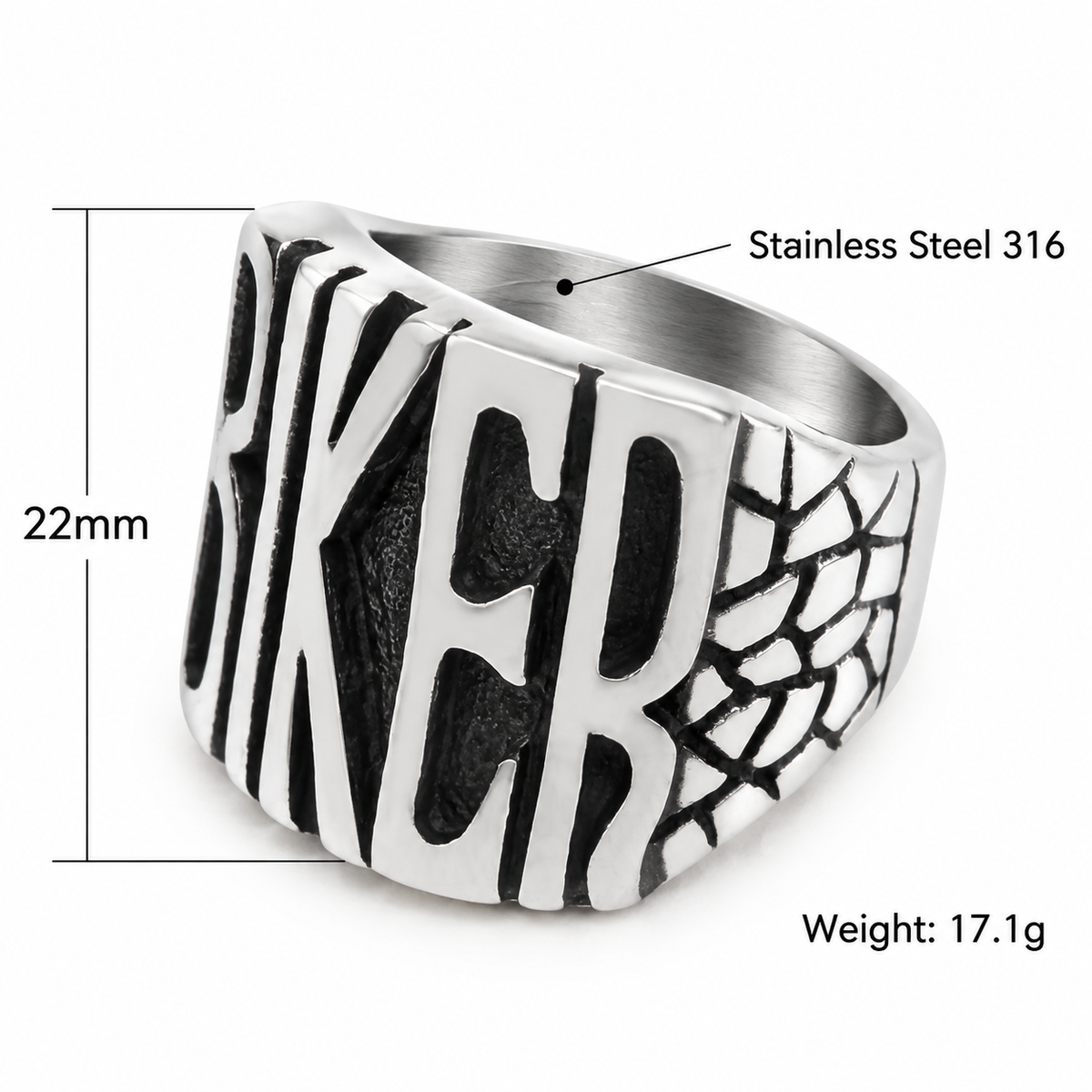 Kemstone Stainless Steel Biker Ring for Men Wide Band Vintage TR0066