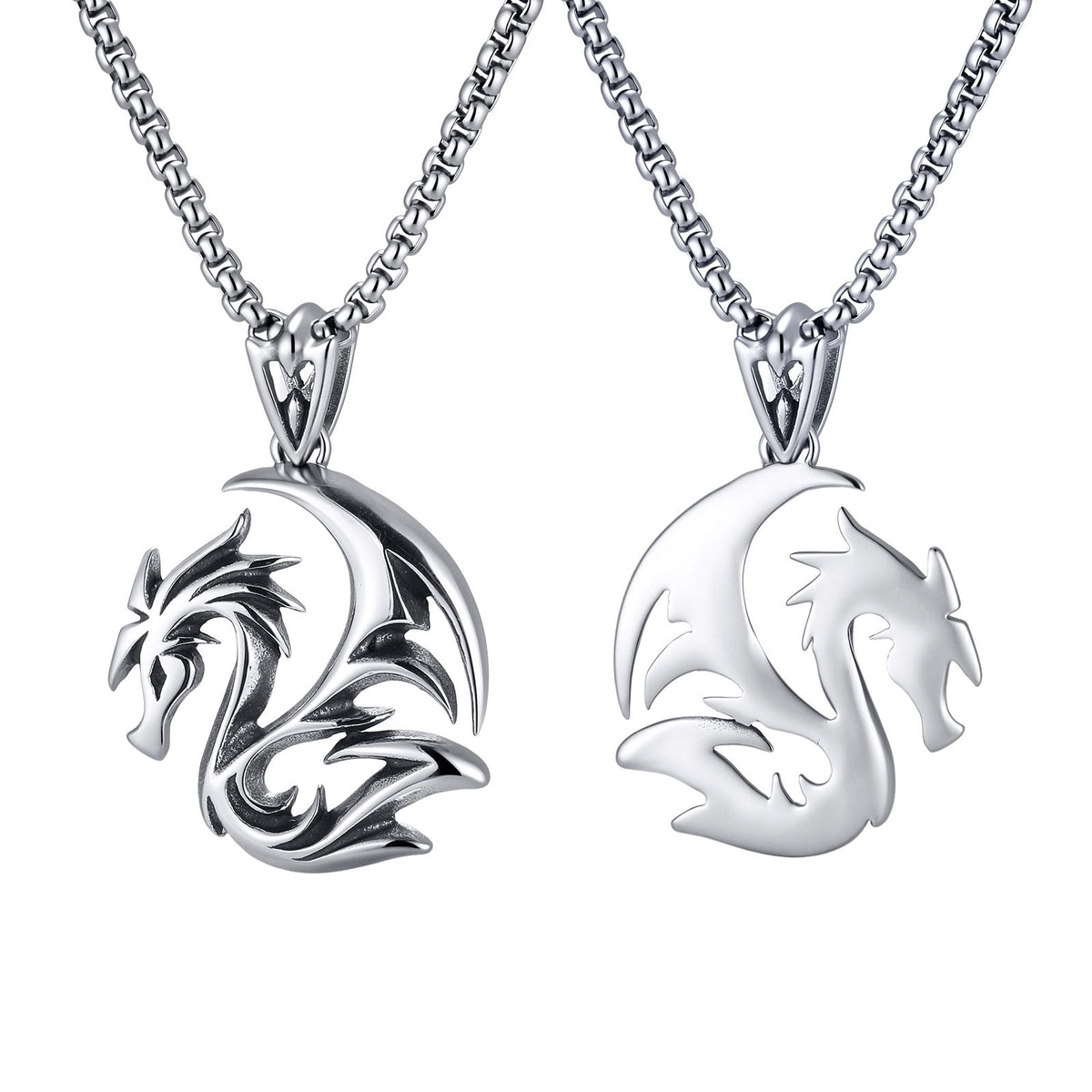 Kemston Winged Dragon Pendant Necklace for Men Stainless Steel Gothic Vintage Silver PN-2419