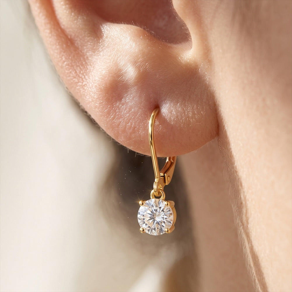Kemstone Round Cubic Zirconia Leverback Earrings for Women 925 Sterling Silver LZE62
