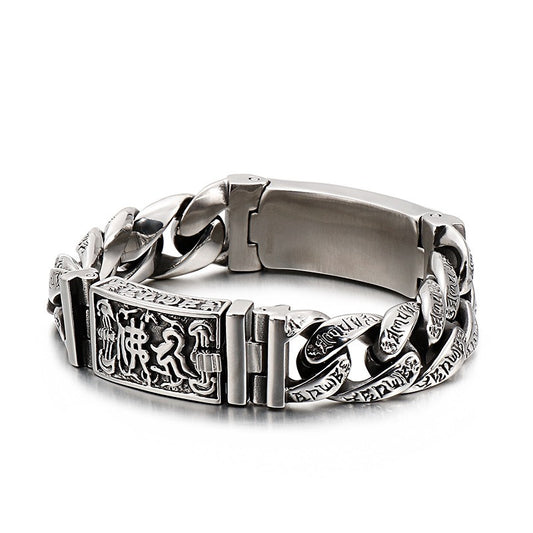 Kemstone Skull Clasp Stainless Steel Bracelet – Engraved Viking Chain Norse Men’s Jewelry KB120965