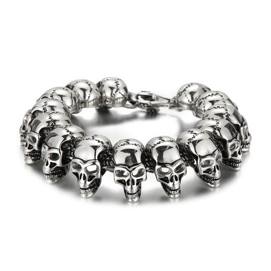 Kemstone Skull Link Chain Necklace & Bracelet – Stainless Steel Gothic Hip-Hop Jewelry KB29213-D
