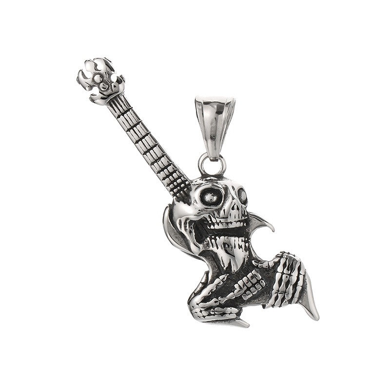 Kemstone Titanium Steel Skull Pendant Necklace with Musical Instruments – Hip Hop KP55730-BD