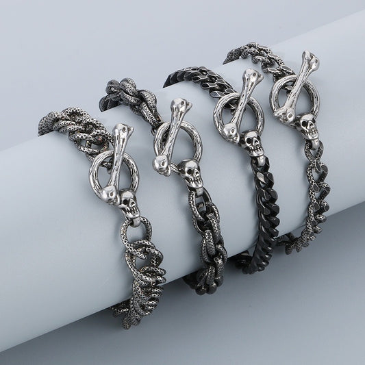 Kemstone Bone Clasp Skull Bracelet for Men Titanium Steel Vintage Chain Detail KB179416-Z