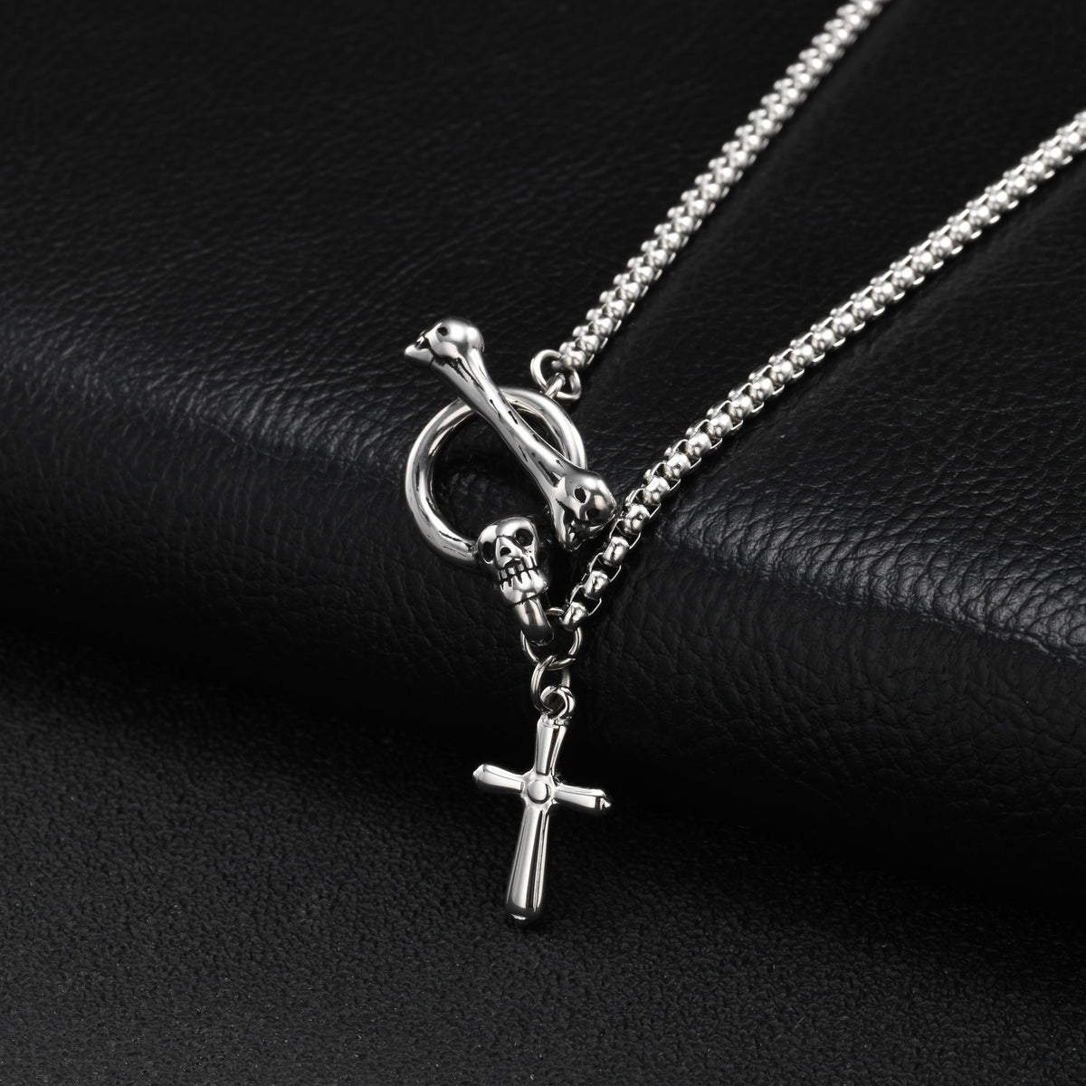 Kemstone Skull Cross Necklace for Men Stainless Steel Punk Silver NC-3215