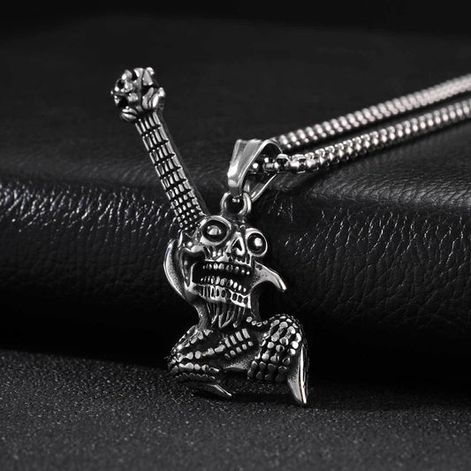 Kemstone Skull Guitar Pendant Necklace for Men Stainless Steel Rock Style PN-2461