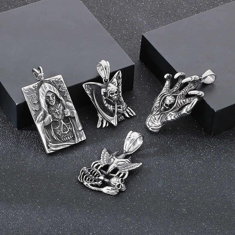 Kemstone Skull Pendant Necklace for Men Titanium Steel Vintage Claw Detail Relief KP48370-BD