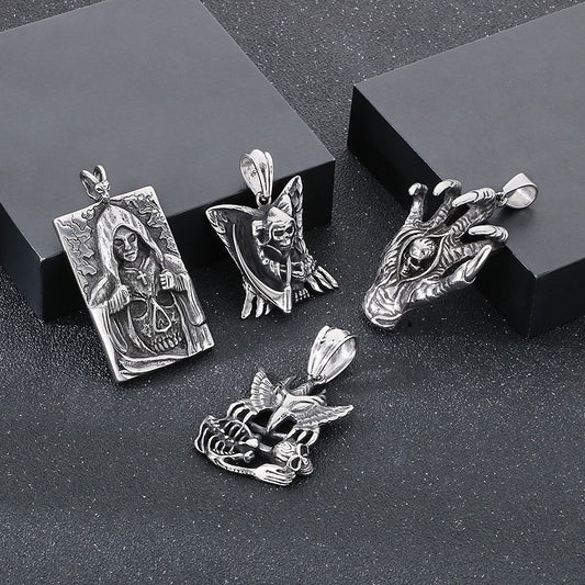 Kemstone Skull Pendant Necklace for Men Titanium Steel Vintage Claw Detail Relief KP48370-BD