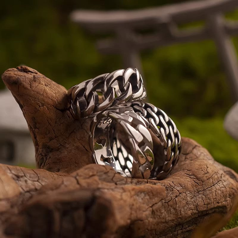 Kemstone Titanium Steel Chain-Link Ring for Men & Women – 7mm Width NW-JZ320