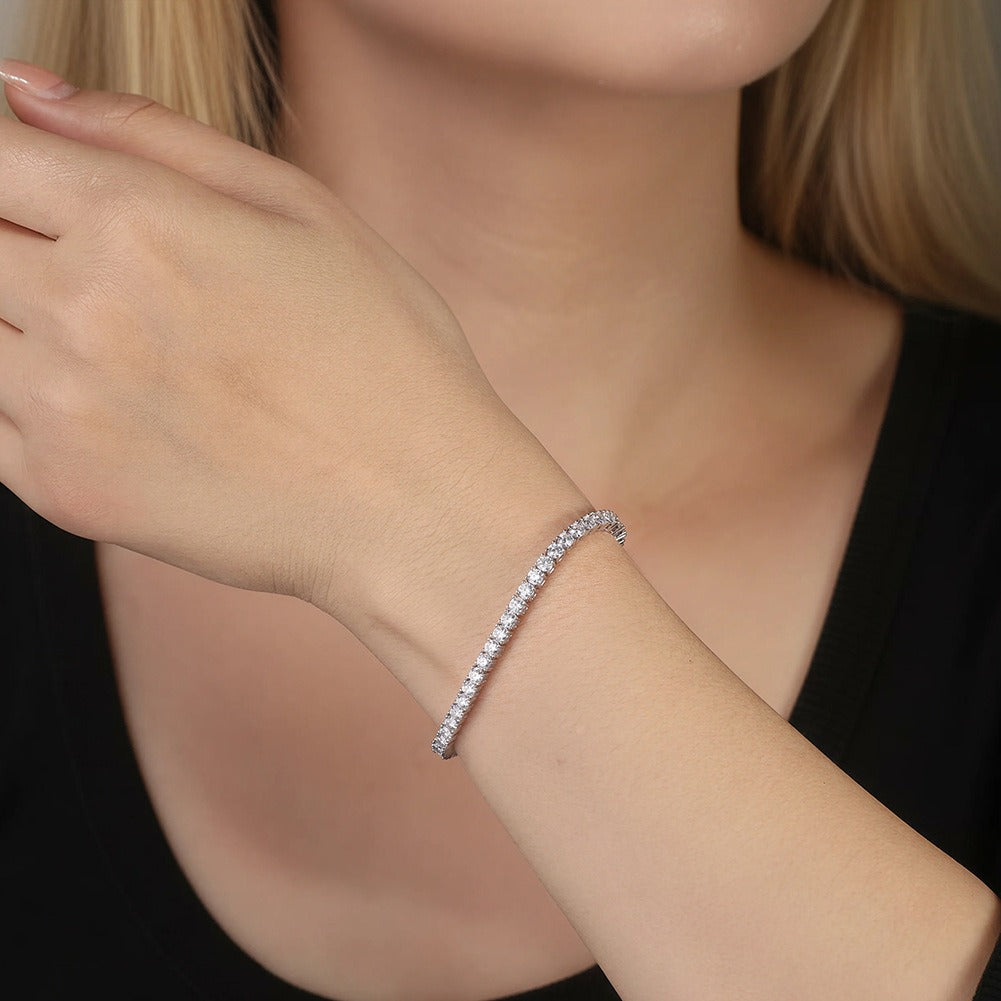 Kemstone Adjustable Moissanite Tennis Bracelet in 925 Sterling Silver for Women, Silver – MOB02