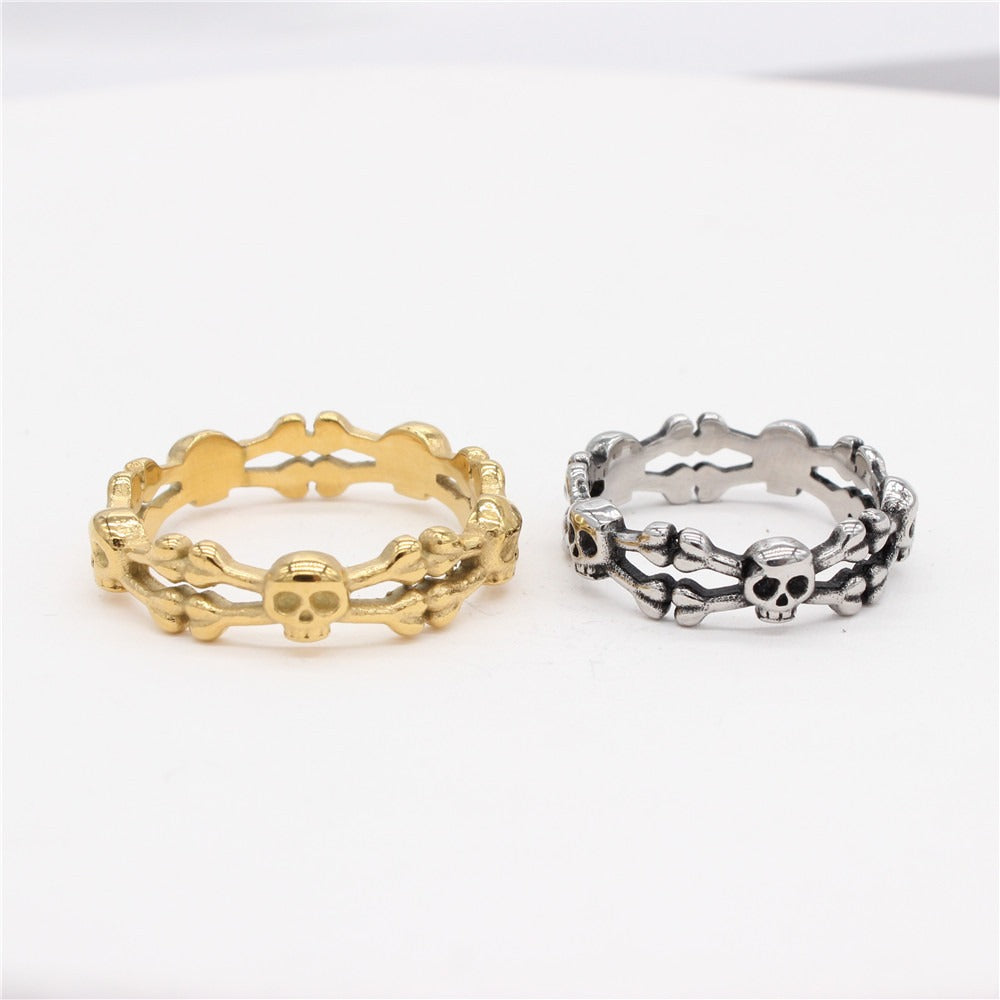 Kemstone Skeleton Bone Skull Ring for Men Titanium Steel Vintage R1344