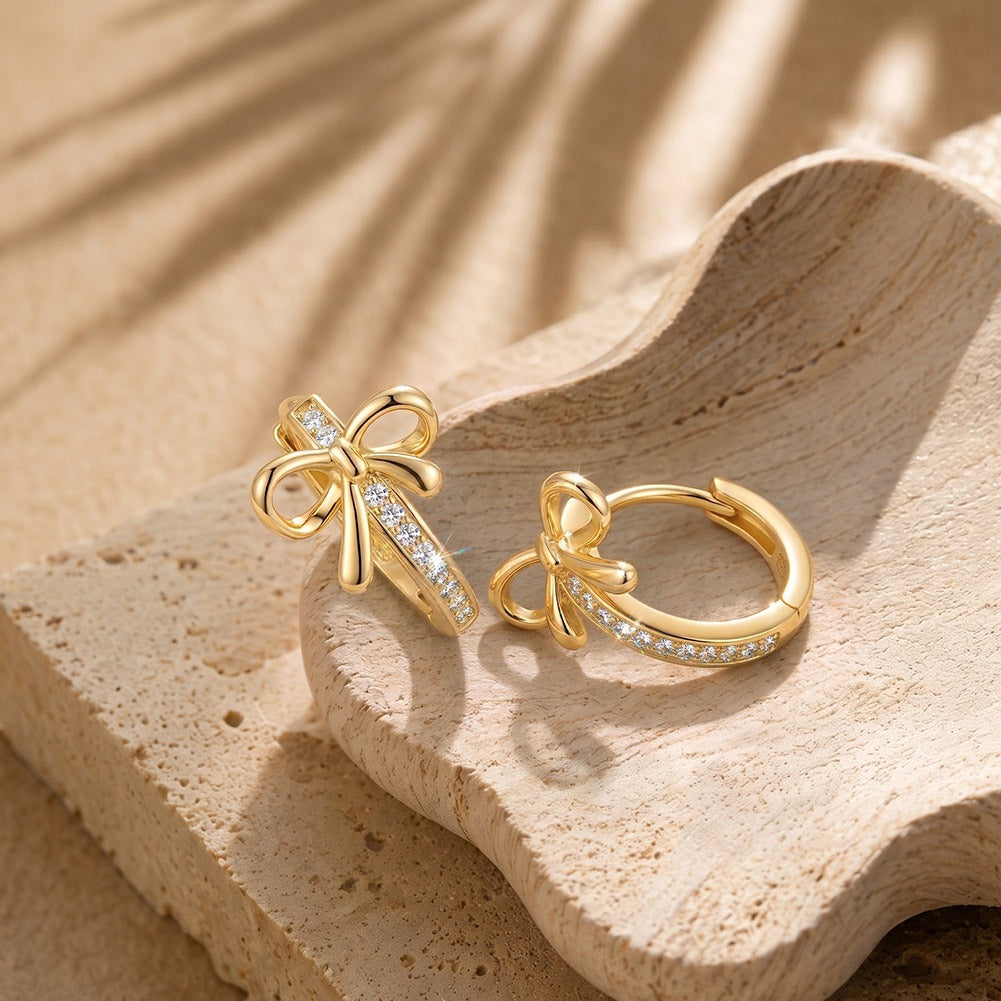 Kemstone Bow Moissanite Hoop Earrings for Women 925 Sterling Silver SMOE37