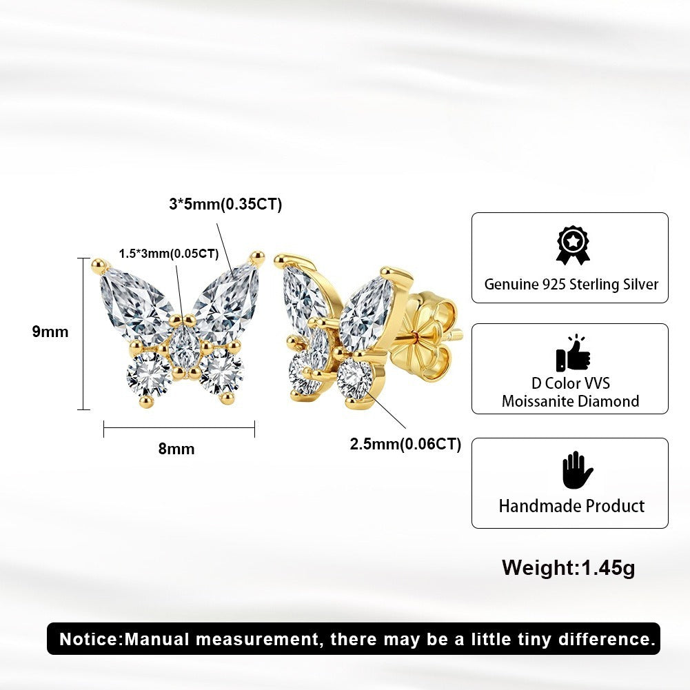 Kemstone 0.35ct Moissanite Butterfly Stud Earrings 925 Sterling Silver Women’s Jewelry SMOE35