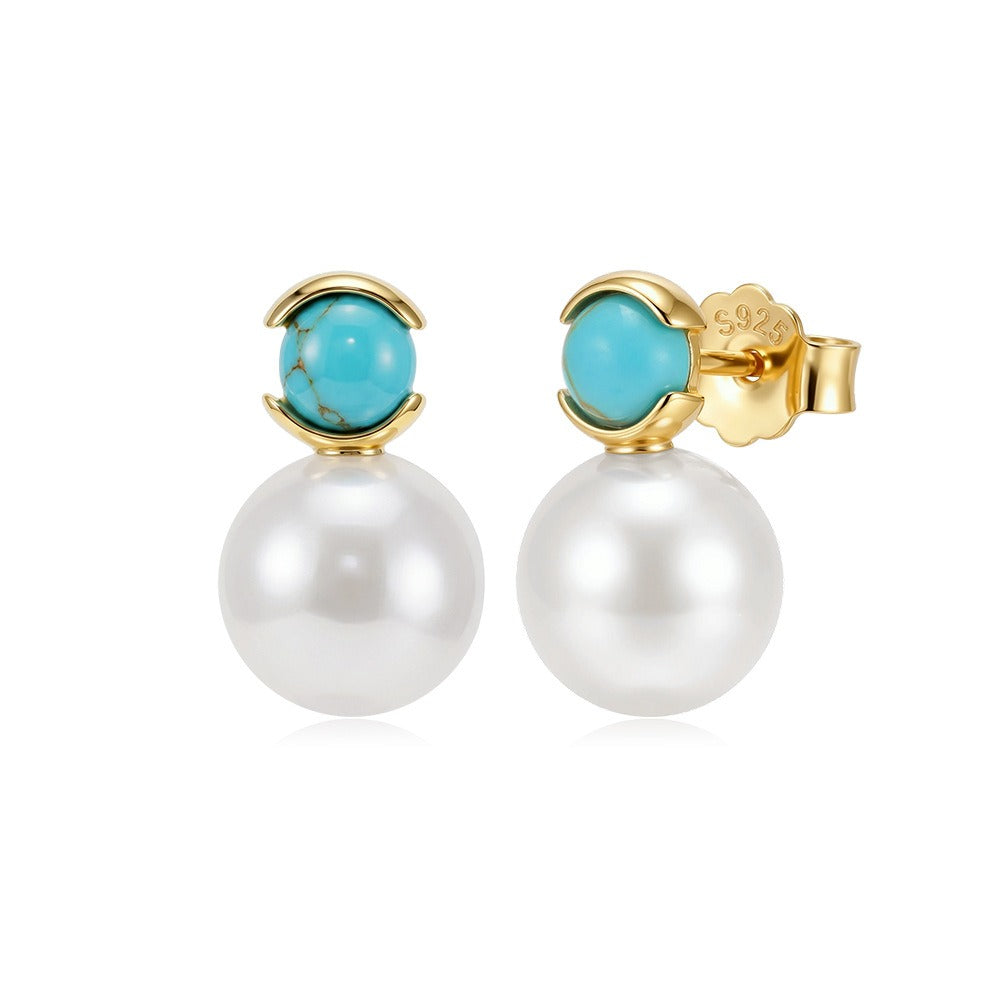 Kemstone Turquoise Freshwater Pearl Stud Earrings for Women 925 Sterling Silver MPE08