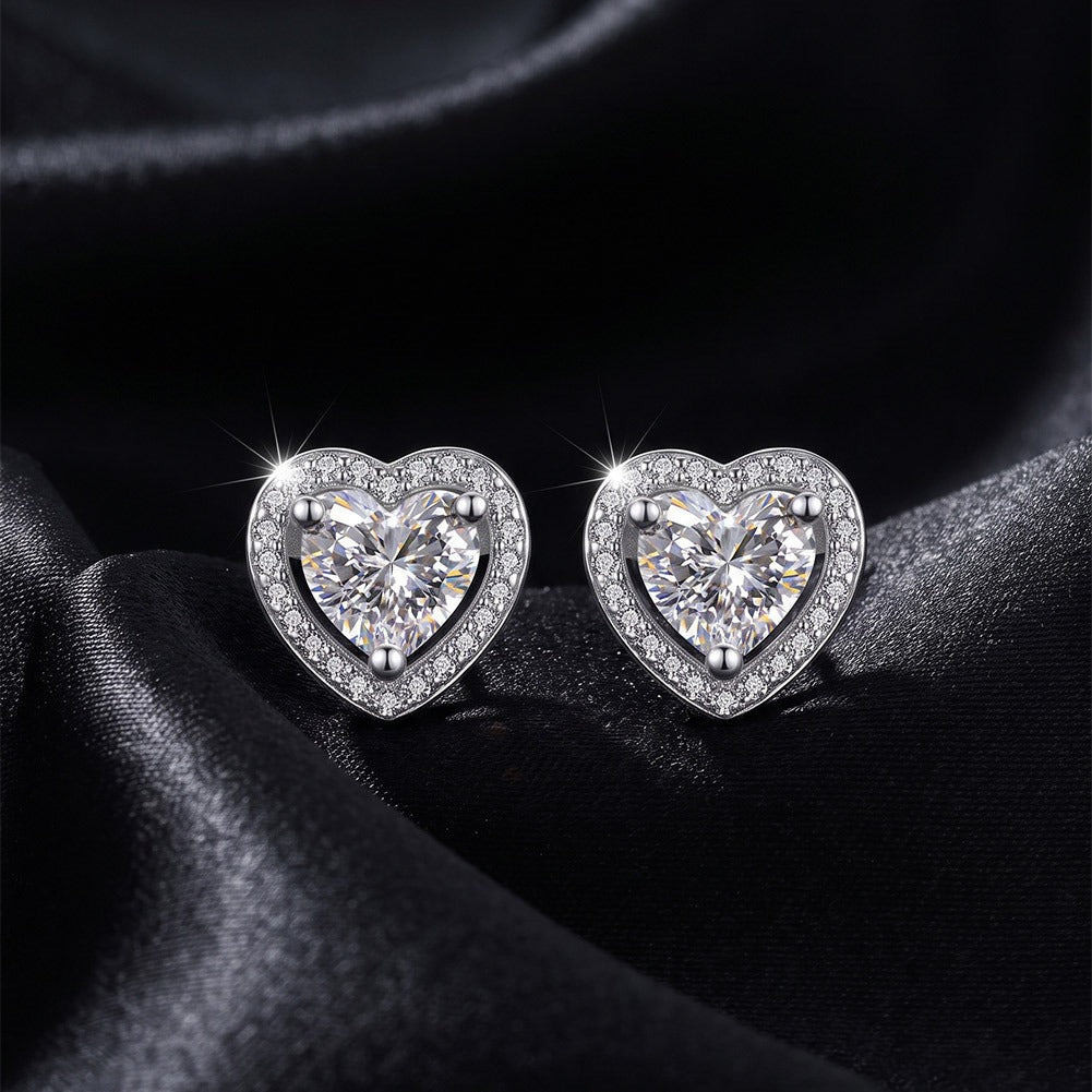 Kemston Heart Moissanite Stud Earrings for Women 925 Sterling Silver Halo SMOE38