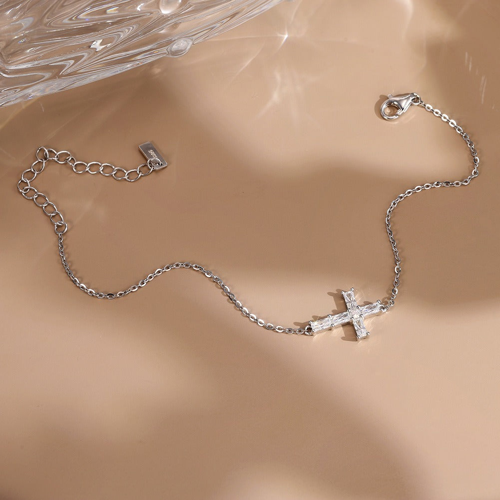 Kemston Moissanite Cross Bracelet for Women 925 Sterling Silver Gold Tone MOB03