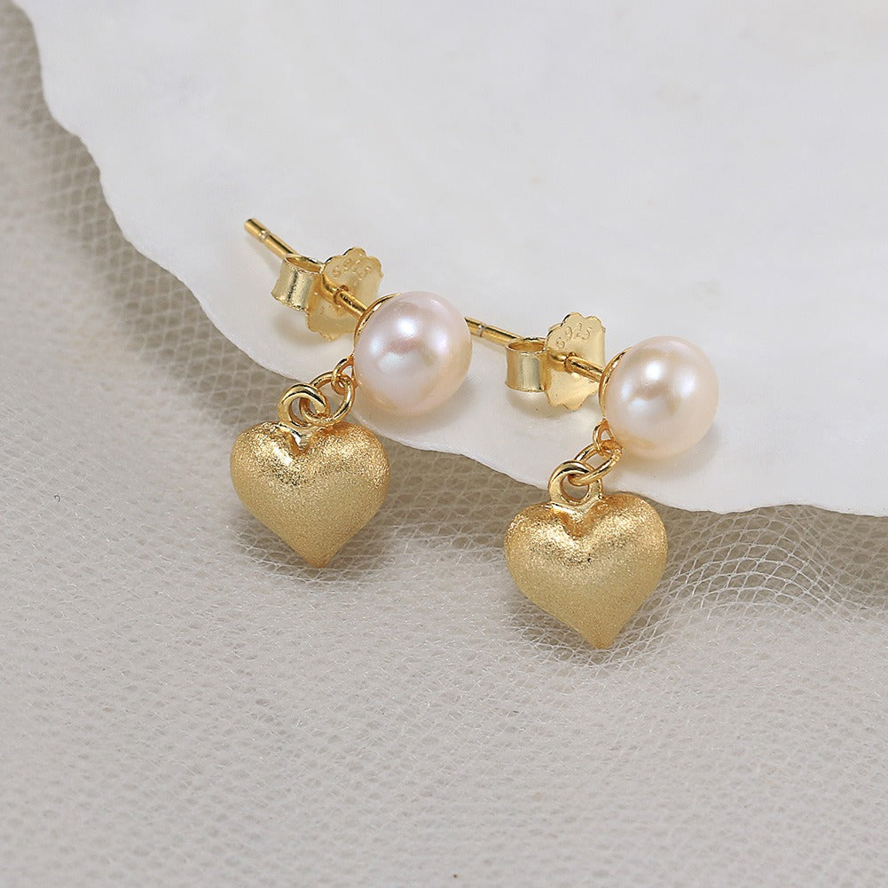Kemston Freshwater Pearl Heart Drop Earrings for Women 925 Sterling Silver Gold Tone GPE100