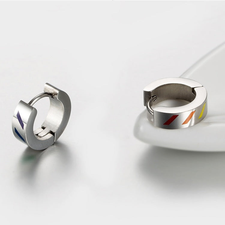 Kemstone Color Stripe Hoop Earrings for Men Stainless Steel Silver K-E011
