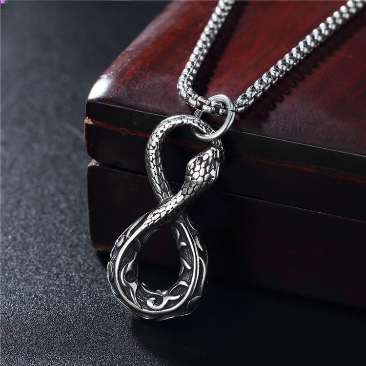 Kemstone Snake Infinity Pendant Necklace for Men Titanium Steel Vintage Detail P0504