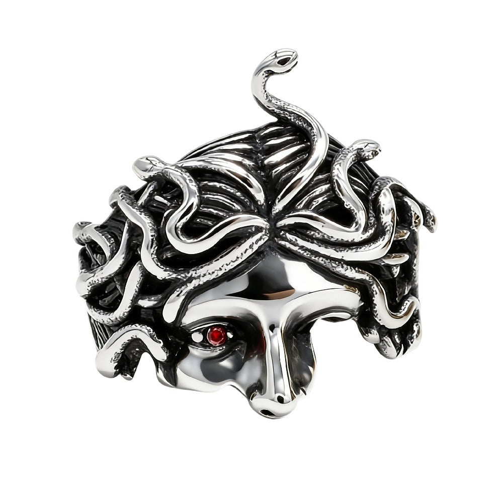 Kemston Snake Ring for Men Titanium Steel Vintage Sculpted Face Style R1576
