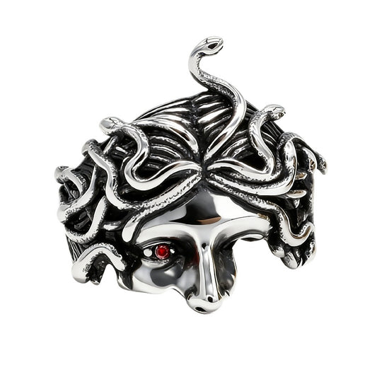Kemstone Snake Ring for Men Titanium Steel Vintage Sculpted Face Style R1576