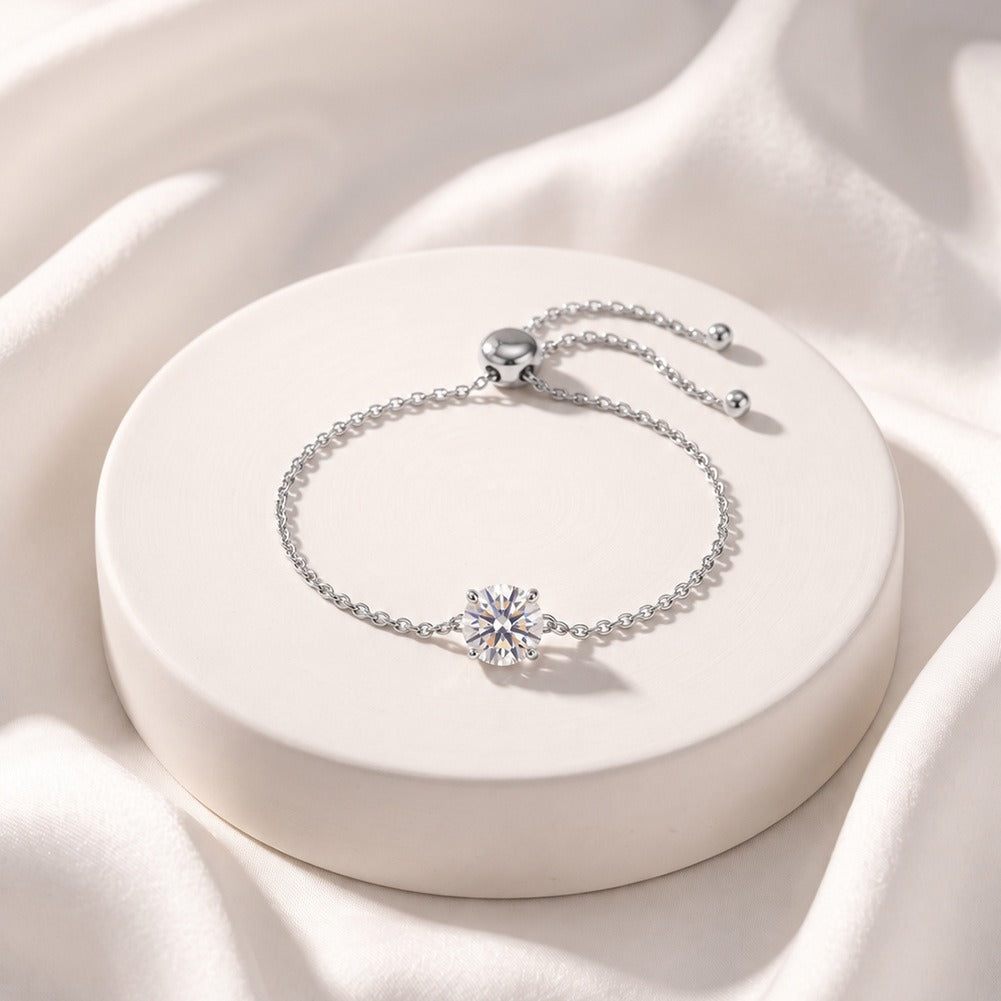 Kemstone Round Cubic Zirconia Bracelet for Women 925 Sterling Silver Adjustable LZB08