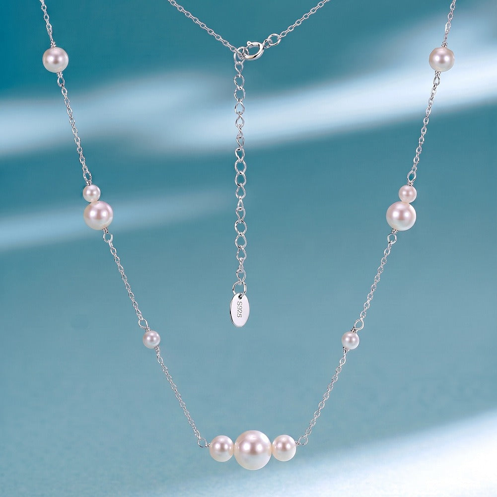 Kemstone Graduated Freshwater Pearl Station Necklace for Women 925 Sterling Silver GPN117
