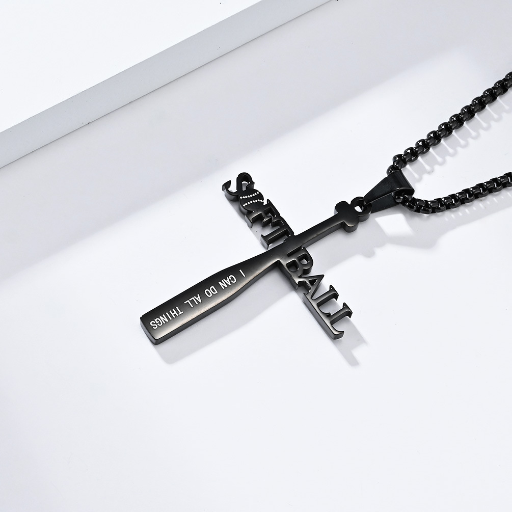 Kemstone Softball Cross Pendant Necklace for Men Stainless Steel Baseball Letter Detail K-PT512